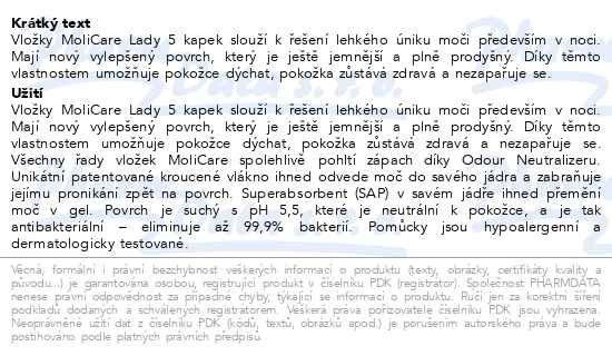 Příbalový leták - MoliCare Premium Lady 5 kapek inkontinenční vložky 14ks