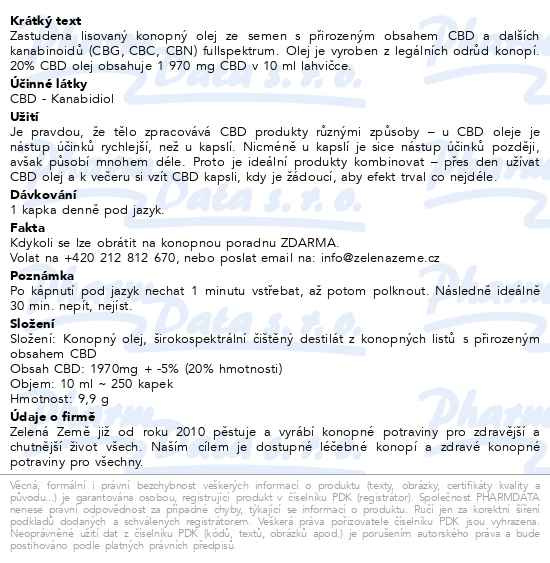 Příbalový leták - Zelená Země CBD Konopný olej 20% 10ml