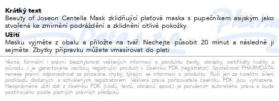 Příbalový leták - Beauty of Joseon Centella Mask zklidňující pleťová maska 25 ml