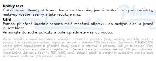 Příbalový leták - Beauty of Joseon Radiance čisticí balzám 100ml
