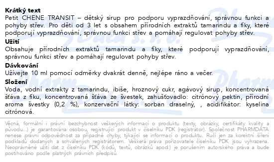 Příbalový leták - Petit Chéne Transit 125ml