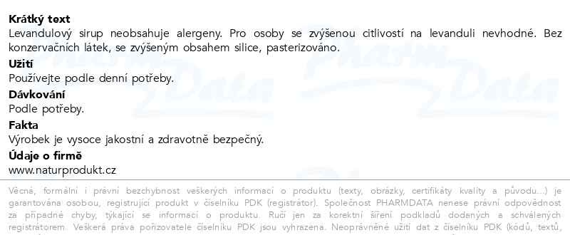 Příbalový leták - Naturprodukt sirup Levandulový 250ml