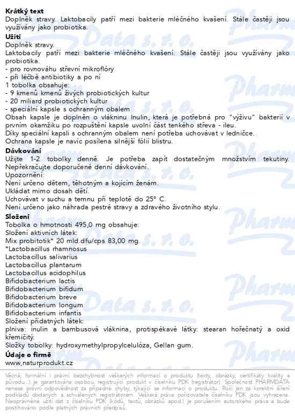 Příbalový leták - Naturprodukt laktobacily+bifidobakterie cps.15