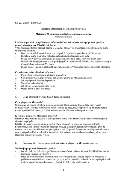 Příbalový leták (SUKL) - METSANDIA 50 mcg/dávka nosní sprej, suspenze