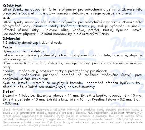 Příbalový leták - LIFTEA Bylinky na odvodnění forte tob.30