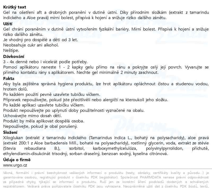 Příbalový leták - URGO Gel na afty Junior 8ml