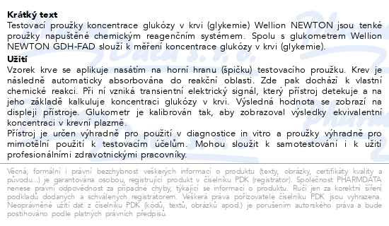 Příbalový leták - Wellion NEWTON GDH-FAD testovací proužky 50ks