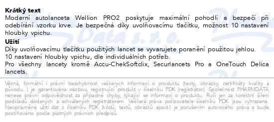 Příbalový leták - Wellion PRO2 autolanceta nastavitelná