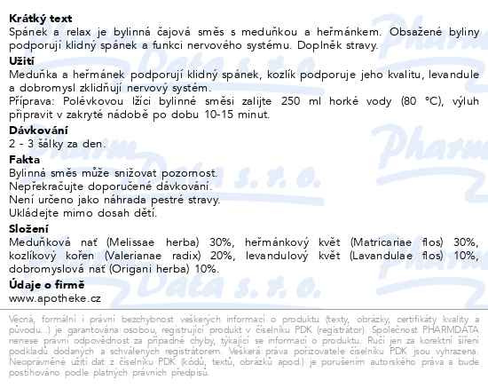 Příbalový leták - Apotheke FAF UK Spánek&relax sypaný čaj 70g