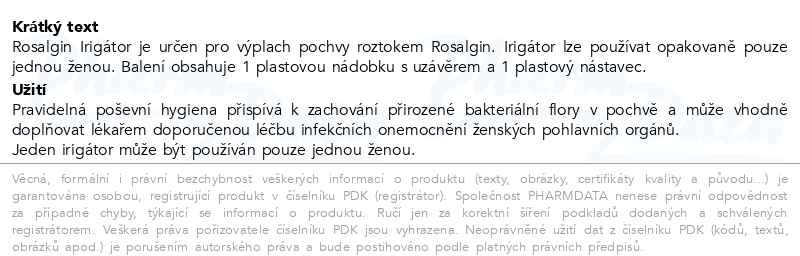 Příbalový leták - Rosalgin Irigátor pro intimní hygienu