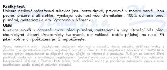 Příbalový leták - Rukavice nitrilové  Unicare vel.S 100ks