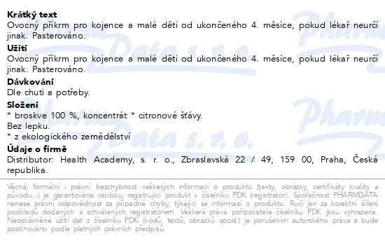 Příbalový leták - Ellas Kitchen Broskvová svačinka BIO 70g 4M+