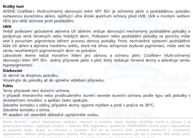 Příbalový leták - AVENE Cicalfate+ Ochranný obnov.krém SPF50+ 30ml