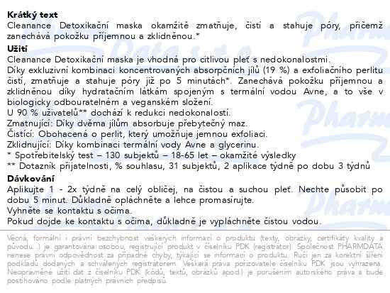 Příbalový leták - AVENE Cleanance Detoxikační maska 50ml