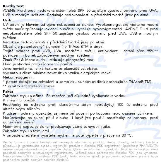 Příbalový leták - AVENE Fluid proti nedokonalostem pleti SPF50 40ml