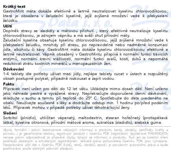 Příbalový leták - MOVit GastroMint Mátová příchuť žvýkací tbl.40