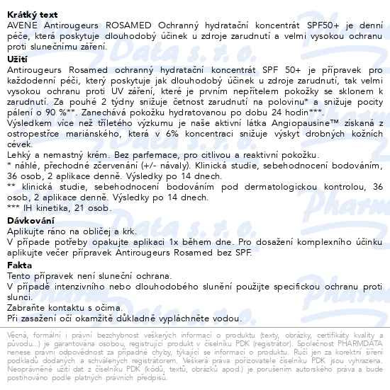 Příbalový leták - AVENE Antirougeurs ROSAMED Koncentrát SPF50+ 30ml