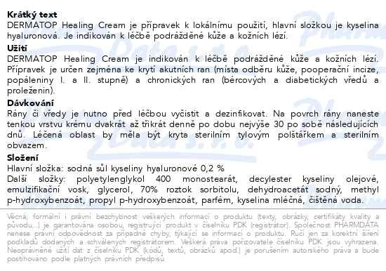 Příbalový leták - DERMATOP healing cream 25g