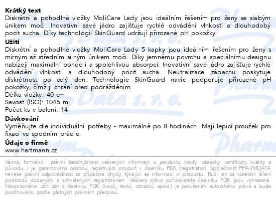 Příbalový leták - MoliCare lady inkontinenční vložky 5 kapek 14ks
