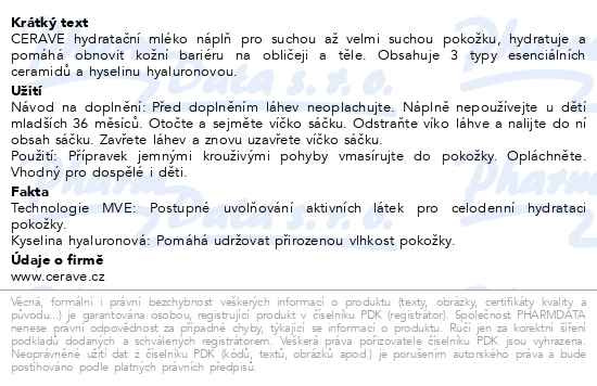 Příbalový leták - CeraVe Hydratační mléko náplň 473ml