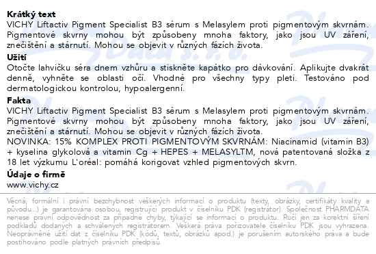Příbalový leták - VICHY LIFTACTIV Pigment Specialist B3 sérum 30ml