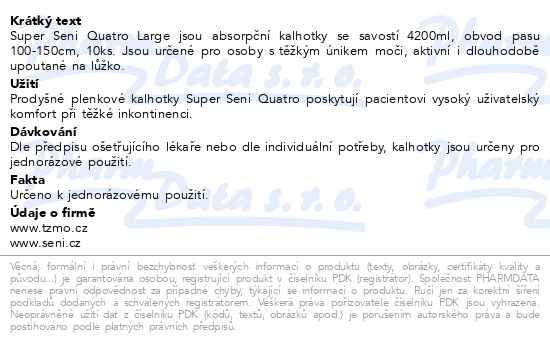 Příbalový leták - Seni Super Quatro inkon.kalhotky s lepítky L 10ks