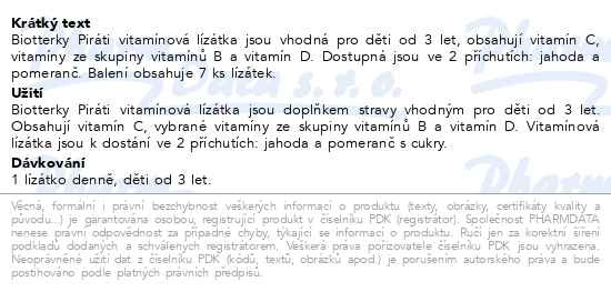 Příbalový leták - Biotterky vitamínová lízátka Piráti 7ks