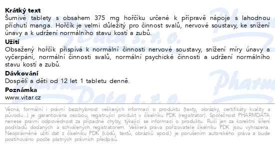 Příbalový leták - Vitar Hořčík 375mg mango 20 šumivých tablet
