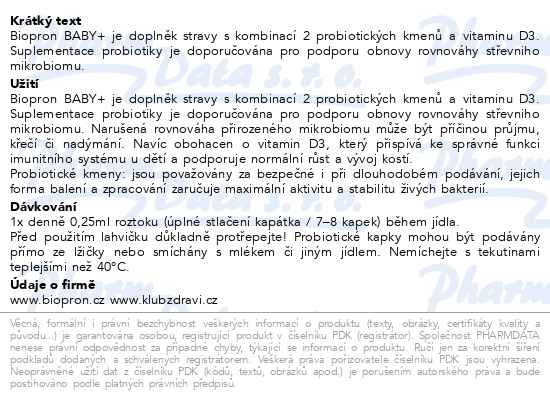 Příbalový leták - Walmark Biopron Baby+ s vit.D 10ml