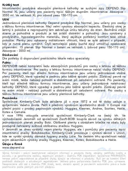 Příbalový leták - Inkont.kalh.abs.prodyš.DEPEND Slip Normal XL/15ks