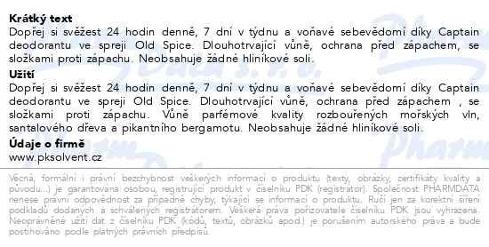 Příbalový leták - Old Spice deo Sprej Captain XXL 250ml