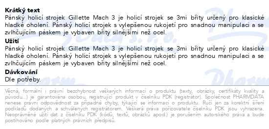 Příbalový leták - Gillette Mach3 Pánský Holicí Strojek, 1 Holicí Strojek Gillette, 12 Náhradních Holicích Hlavic
