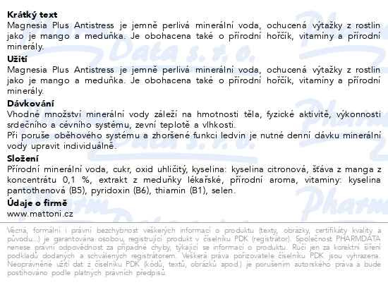 Příbalový leták - Magnesia Plus Antistres mango+meduňka 700ml