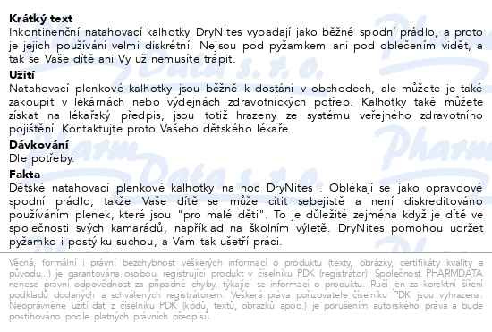 Příbalový leták - DryNites natah.kalhot.dívky 8-13let/30-48kg/23ks
