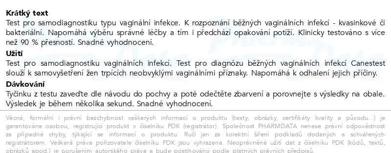 Příbalový leták - Canestest test pro samodiagnostiku vaginálních infekcí