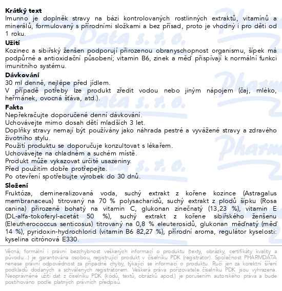 Příbalový leták - Imunno 1R+ 200ml Pharmalife