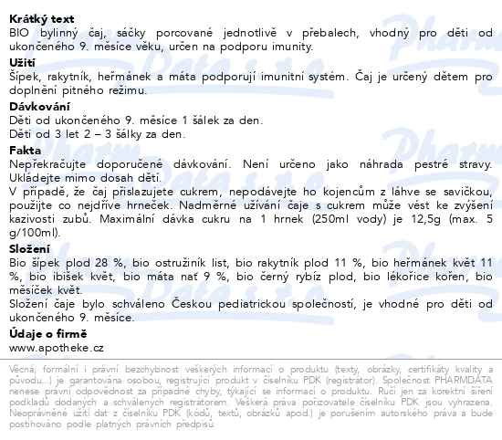 Příbalový leták - Apotheke Pohádkový dětský čaj Imunita BIO 20x1.5g