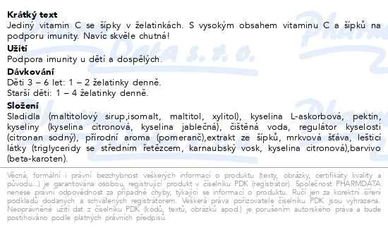 Příbalový leták - GS Céčko se šípky želatinky bez cukru 50ks