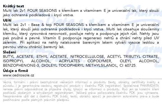 Příbalový leták - Four Seasons multi lak 2v1 s křemíkem a vit.E 12ml