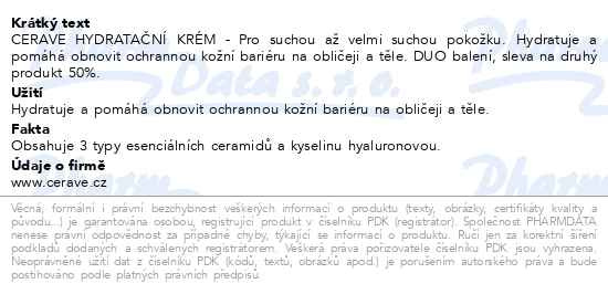 Příbalový leták - CeraVe Hydratační krém DUO 2x454g