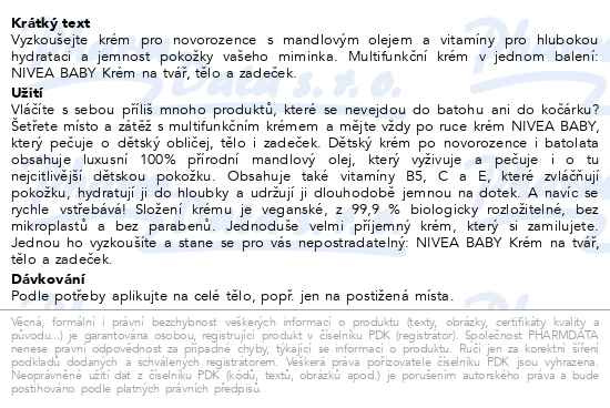Příbalový leták - NIVEA Baby Krém na tvář, tělo a zadeček 75ml