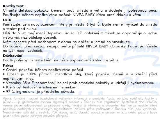 Příbalový leták - NIVEA Baby Krém proti chladu a větru 50ml