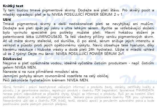 Příbalový leták - NIVEA MEN Posilující Power sérum 2 v 1 30ml