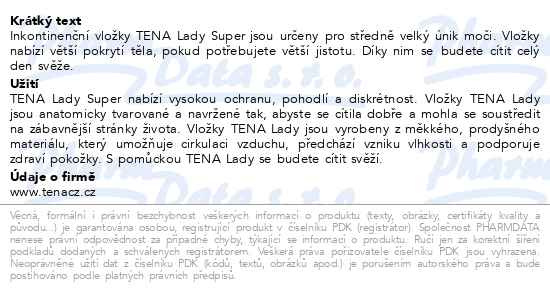 Příbalový leták - TENA Lady Super 30ks ink.vložky 761703