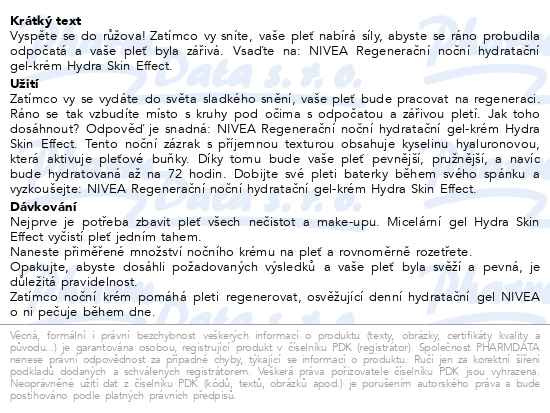 Příbalový leták - NIVEA Regenerační noční hydratační gel-krém Hydra Skin Effect