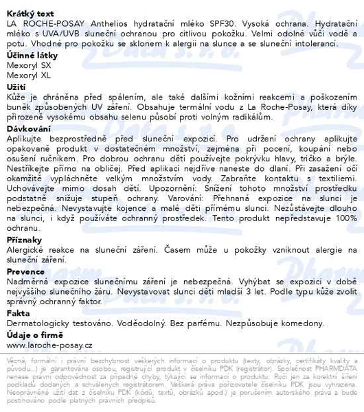Příbalový leták - LA ROCHE-POSAY ANTHELIOS opalovací mléko SPF30 250ml