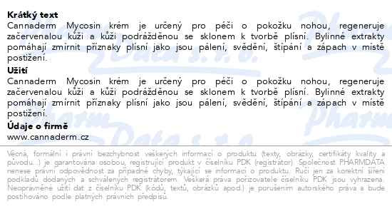 Příbalový leták - Cannaderm Mycosin krém 30g
