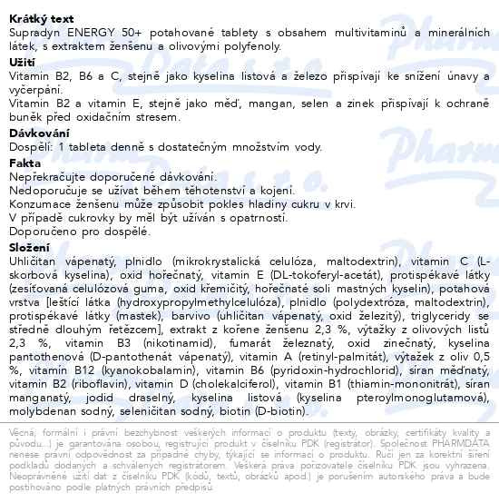 Příbalový leták - Supradyn ENERGY 50+ 90 tablet