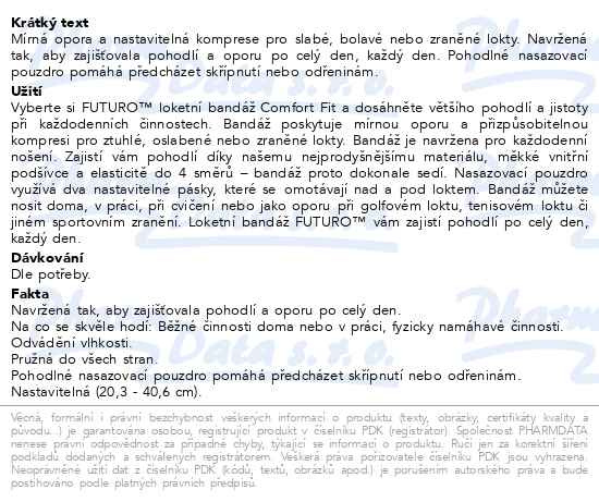 Příbalový leták - 3M FUTURO Bandáž loketní nastavitelná Comfort Fit