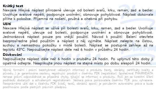 Příbalový leták - 3M Nexcare Hřejivá náplast 95x130mm 2ks